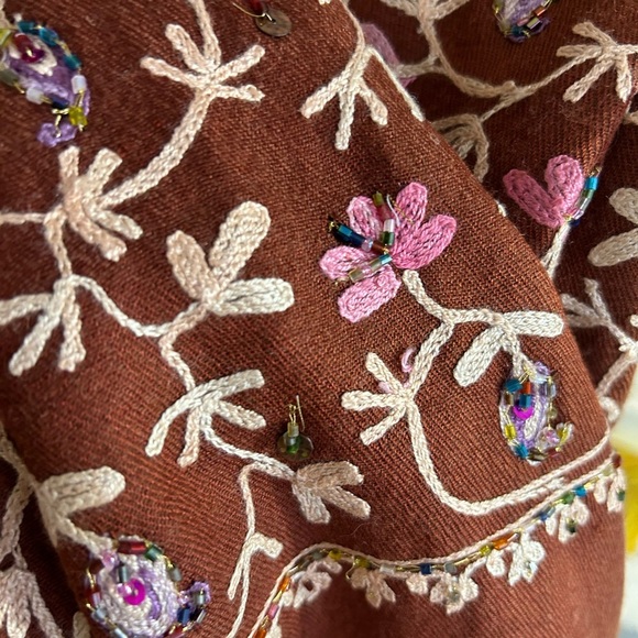 Chic Boho Floral Shawl in Rich Hues Beaded Embroidered - Picture 7 of 16